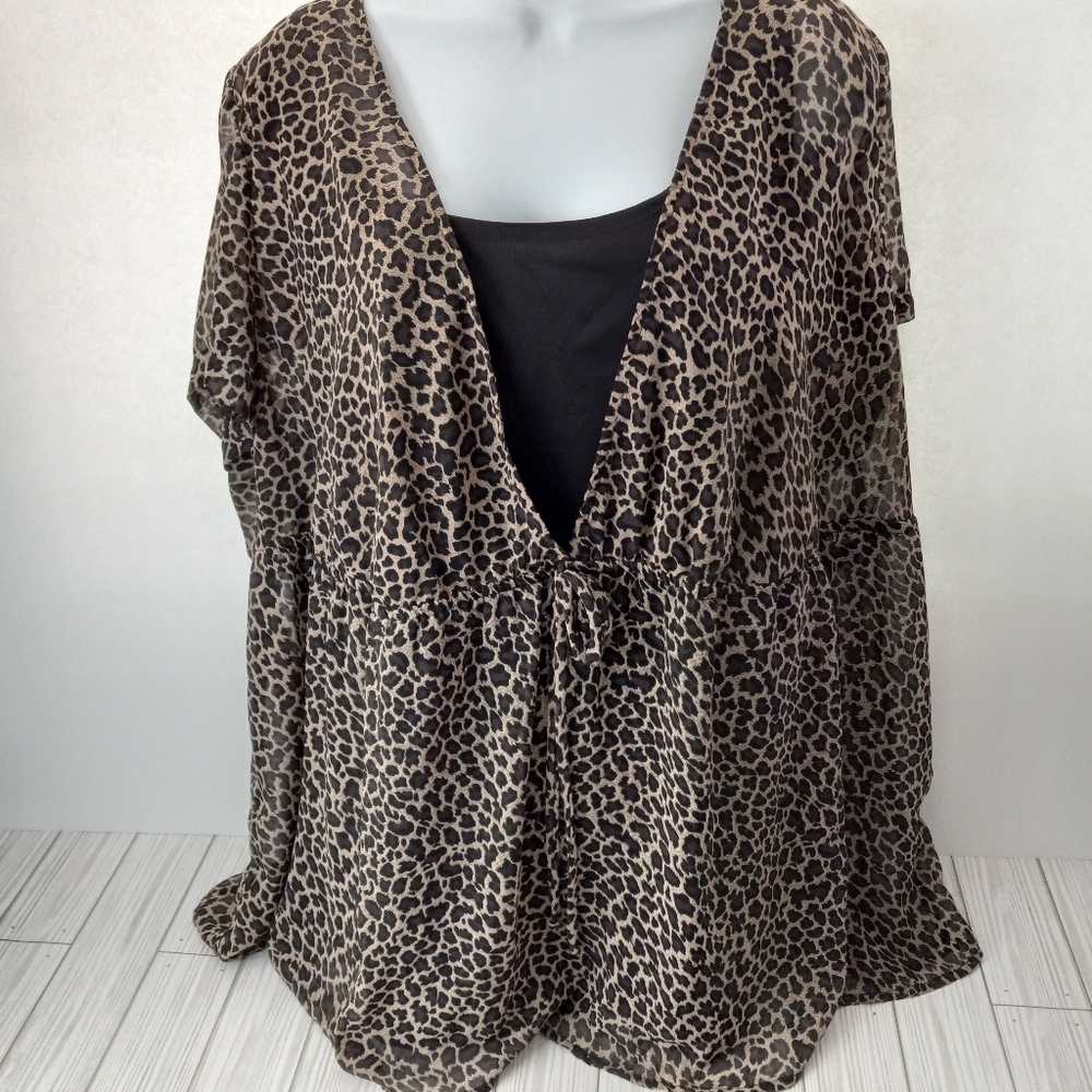 I.N. Studio Animal Leopard Print Blouse Plus Size 3X
